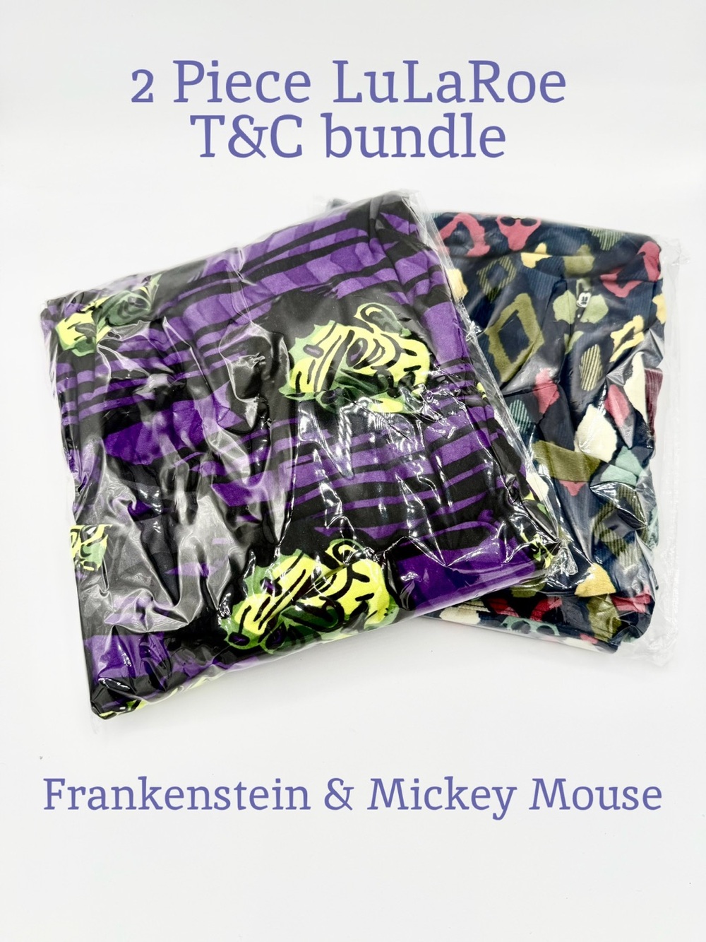EUC LuLaRoe Tall & Curvy 2 Pc Leggings Bundle Feat. Frankenstein & Mickey Mouse